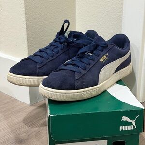 Puma Men's Navy and Cream Suede Sneakers